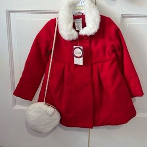 Max studio kids red pea coat and faux fur purse